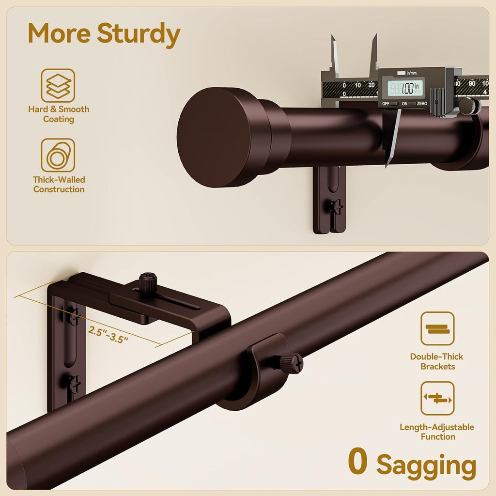 YaFex Adjustable Curtain Rods - Heavy Duty 1 Inch, 32-118 Inch, Modern Bronze Design, Easy Installation