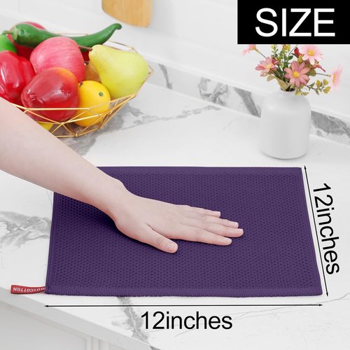 Homaxy Kitchen Dish Cloths - 100% Cotton Waffle Weave, Ultra Soft & Absorbent, 12x12 Inches, 8-Pack, Eggplant
