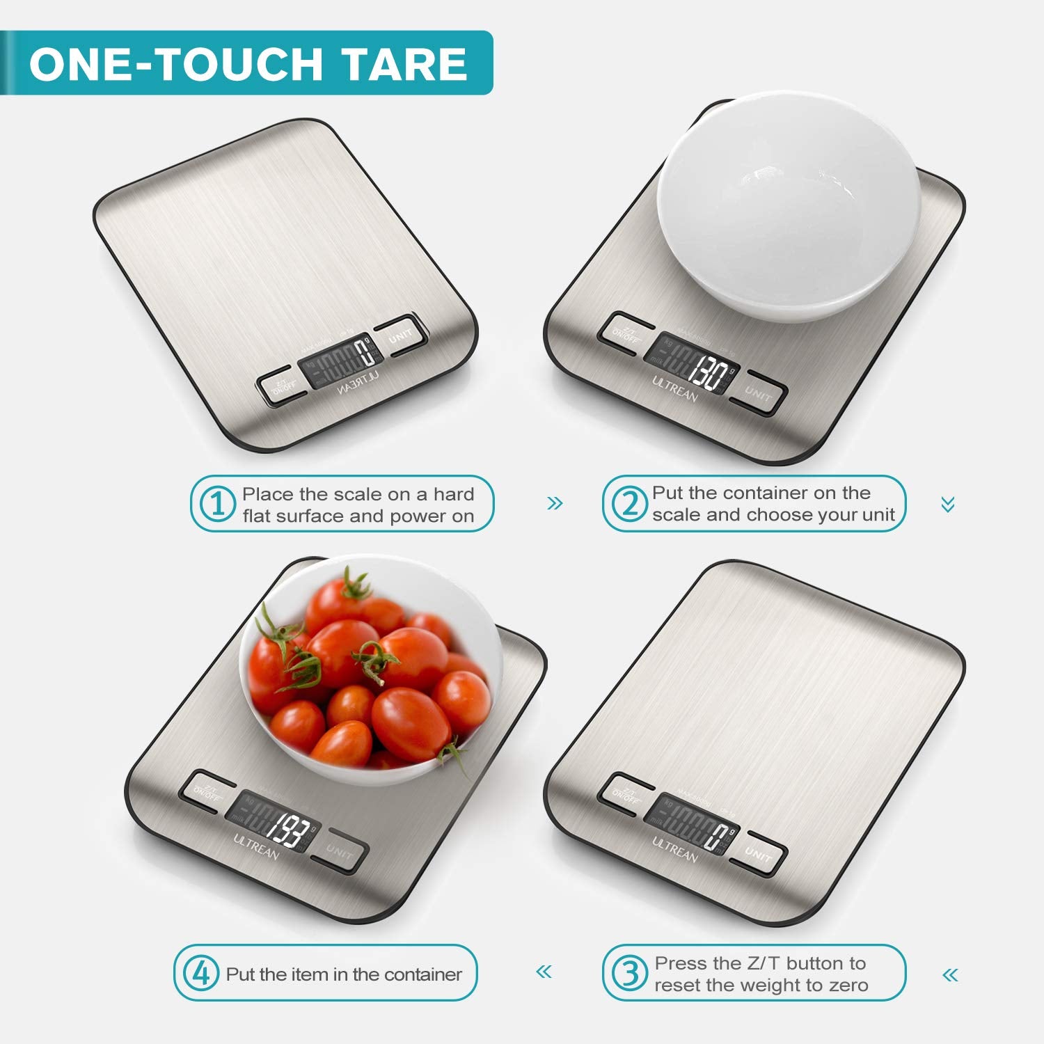 Ultrean Digital Kitchen Scale - Accurate Weight Measurement in Grams & Ounces | 11lb Capacity, Stainless Steel Design