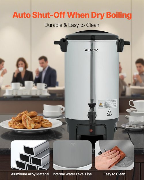 VEVOR Commercial Coffee Urn, 40 Cup 203oz Hot Beverage Dispenser with Dripless Faucet, 1090W Quick-Brewing Coffee Maker, Automatic Temperature Control, for Catering, Party, Church & Restaurant