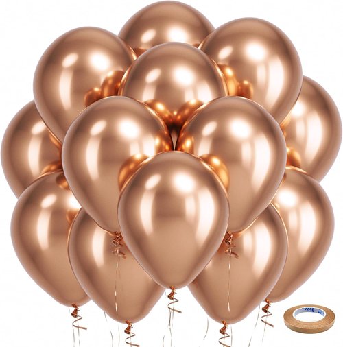 Bezente Rose Gold Metallic Chrome Balloons - 100 Pack of 12-Inch Round Latex for Weddings & Parties