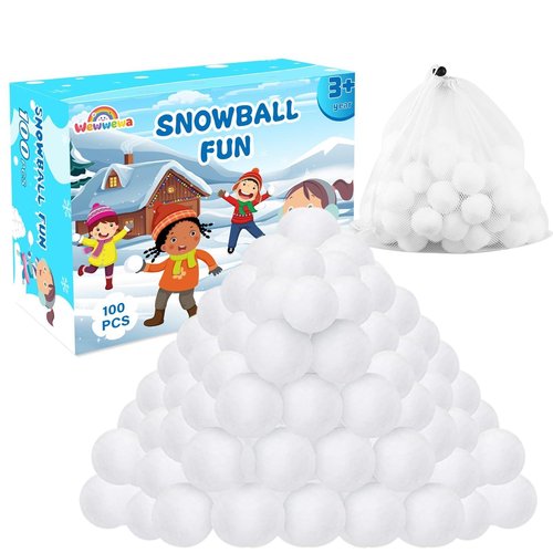 Wewwewa 100 Pcs Fake Snowballs Fight Set: Soft Artificial Snow Balls with Drawstring Bag for Kids and Adults, Indoor Outdoor Snow Toys, Christmas Games, Party Favors, Winter Wonderland Decor Gifts