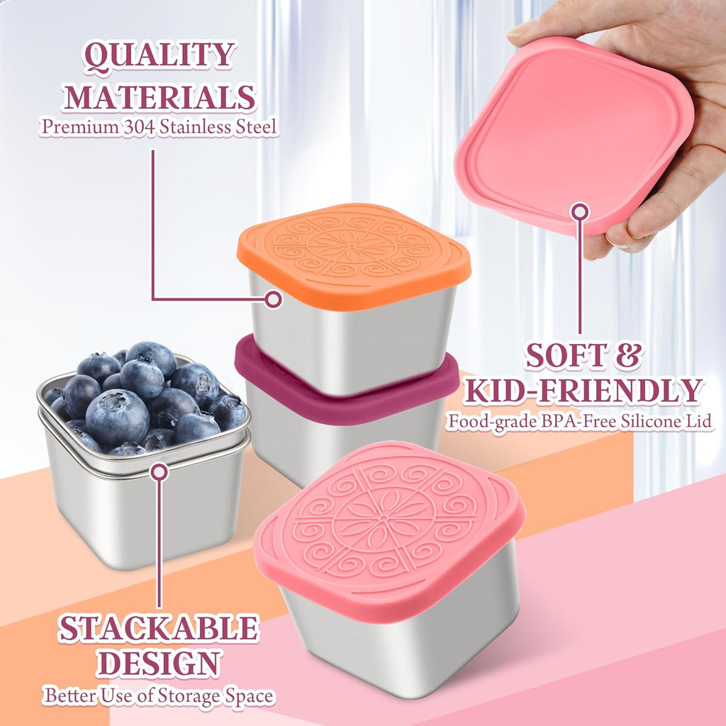 Qukaka Stainless Steel Snack Containers - Leak-Proof, Easy Open, 7.2oz | Reusable Lunch Box Set (3-Pack)