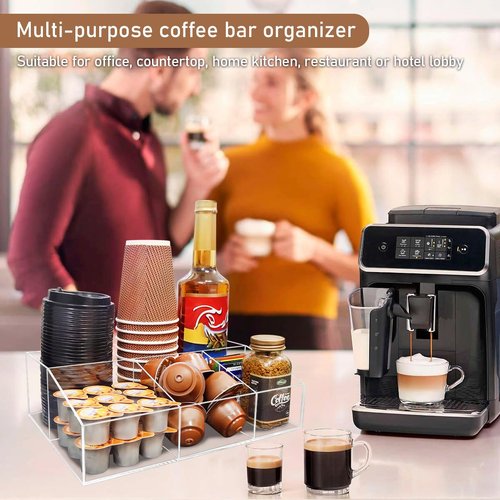 KAIDELI Acrylic Coffee Bar Station Organizer for Countertop, Office, Home Coffee K Cup Holder Holds Paper Cups, Condiments, Syrups, Creamer, Multi-Purpose Accessories Organizer