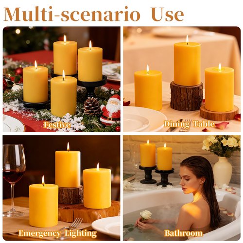 UGBEM 1 Packs 3" x 4" Natural Beeswax Pillar Candles,60 Hours Long Burning Emergency Candles 100% Pure Beeswax Candle,Blessed Bees Wax Candles for Home Room Paryer Parties,Smokeless & Dripless