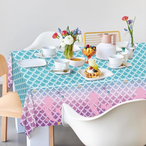 NKPDAXM 4 Pack Mermaid Tablecloth Mermaids Laser Table Cover for Girls Mermaid Birthday Party Decorations, 108x54 Inch