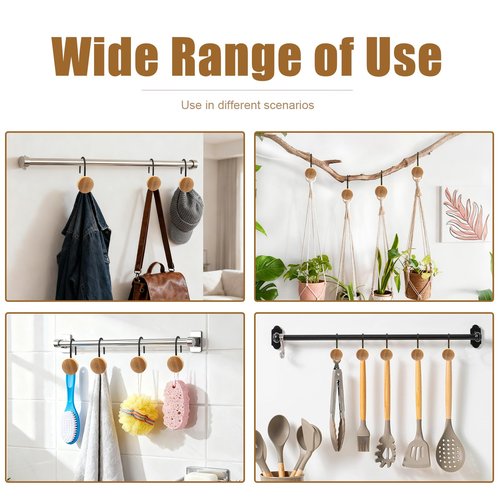 Shower Curtain Hooks, Wood Decorative Shower Curtain Rings, Modern Round Log Shower Curtain Hangers, 12PCS Shower Hooks for Shower Curtain Rod, Bedroom, Living Room (Black 1)