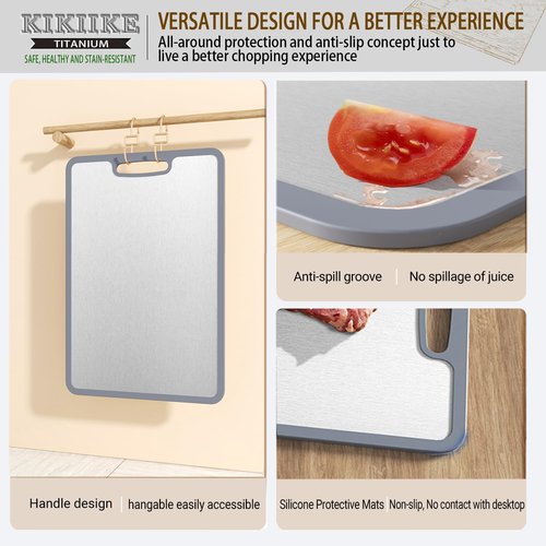 Titanium Cutting Board Set of 3, Double-sided non-slip edging Pure Titanium Chopping Board for Kitchen - Safety and slip resistance Hand Guard Durable and easy to clean (3-Piece S/M/L)