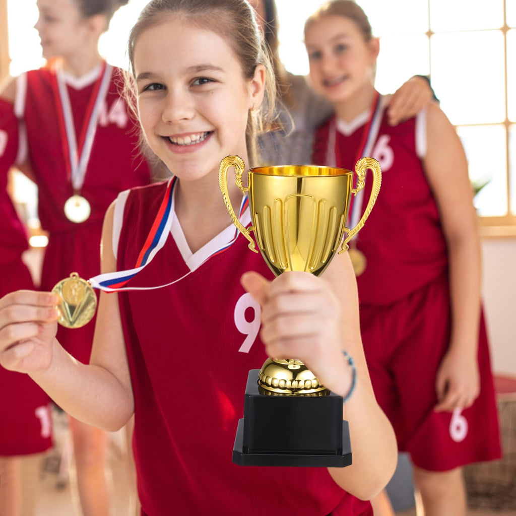DOITOOL Gold Awards Trophy: Golden Trophies Awards Plastic Trophy Cup Rewards Winning Prize for Footabll Rewards Sports Tournaments, Birthday Party, Competitions