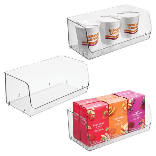 iDesign Stackable Open-Front Storage Bins for Kitchen and Pantry Organization - Set of 3 - Clear
