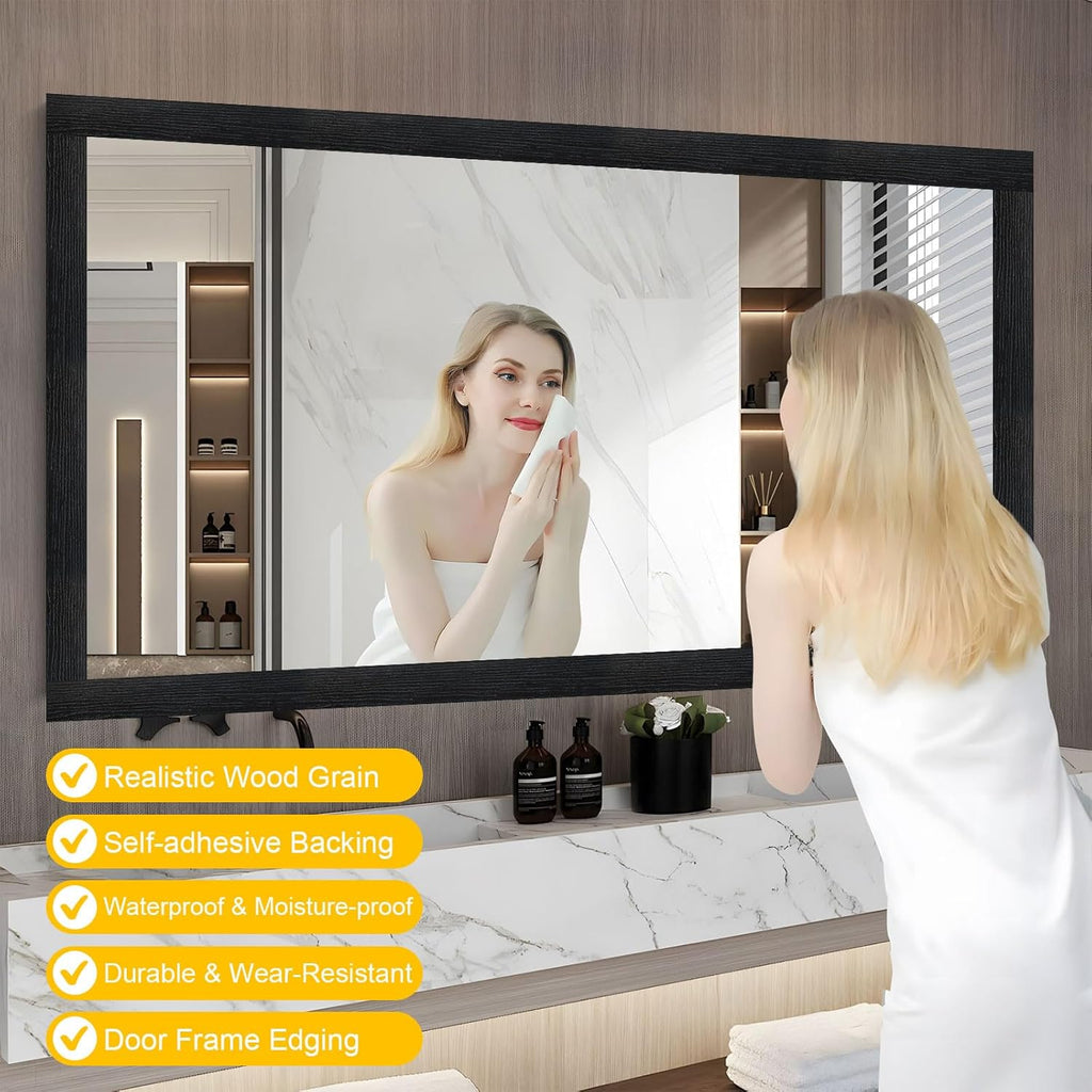 Skiennix Bathroom Mirror Frame Border - Peel & Stick Black Wood Grain Wallpaper (32.8 FT x 3.93 Inch)