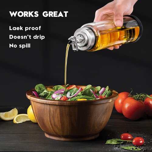 BENEBYR Glass Olive Oil Dispenser Bottle for Kitchen Shatterproof & Leakproof Cooking Oil Dispenser with Stainless Steel Spout & Rubber Bottom 17 oz Heat Resistant Olive Oil Bottle