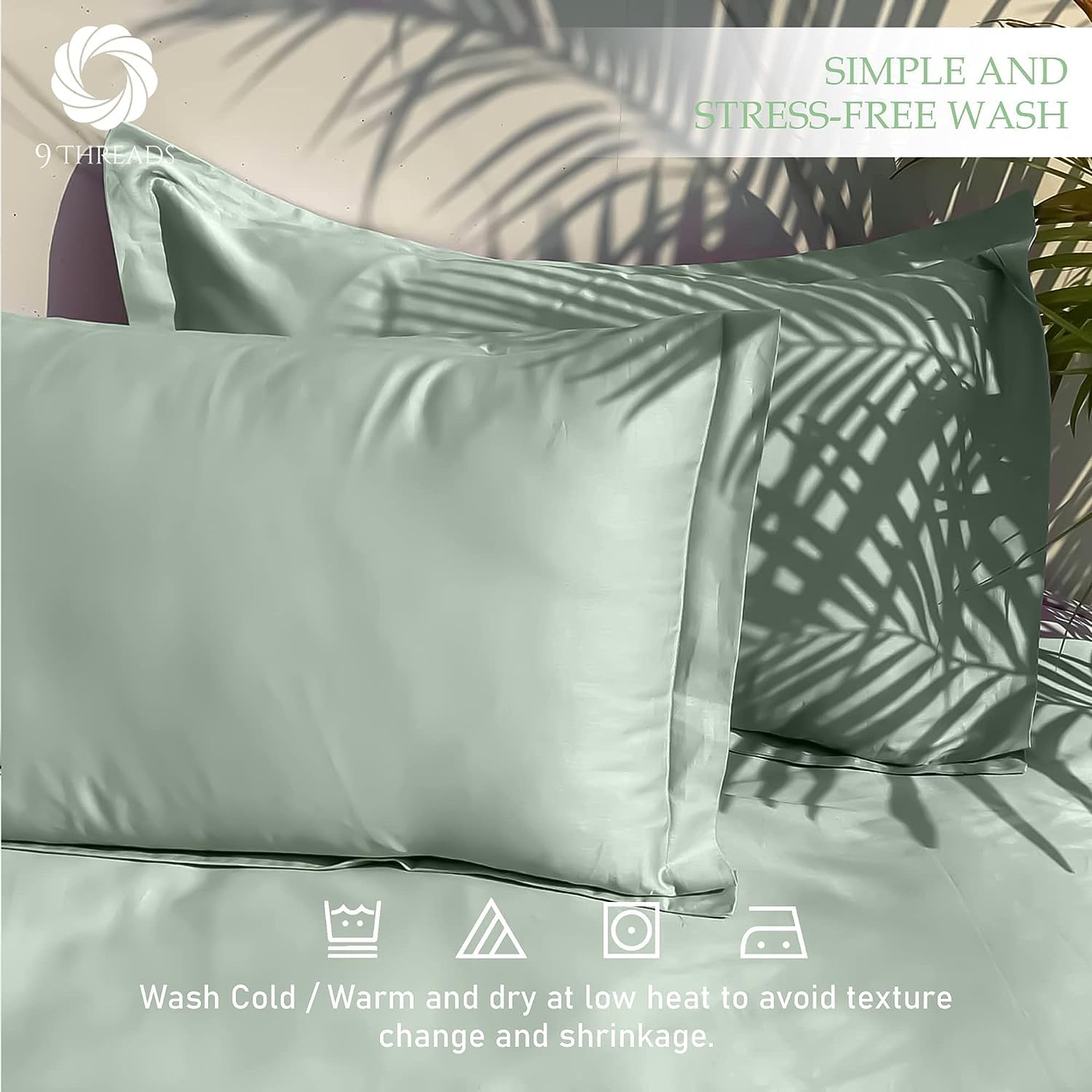 9Threads 600 Thread Count 100% Cotton Sateen Bed Sheets Deep Pocket, Cotton Bedsheets Crisp Cool and Strong Bed Linen (Queen, Lilac)