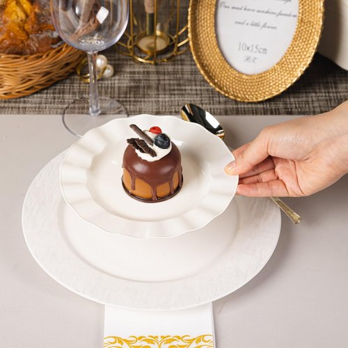NZVCN 72 Pack Ivory Plastic Plates, 7" Disposable Wave Edge Salad/Dessert Plates Elegant Heavy Duty Plate for Party, Wedding, Thanksgiving, Christmas