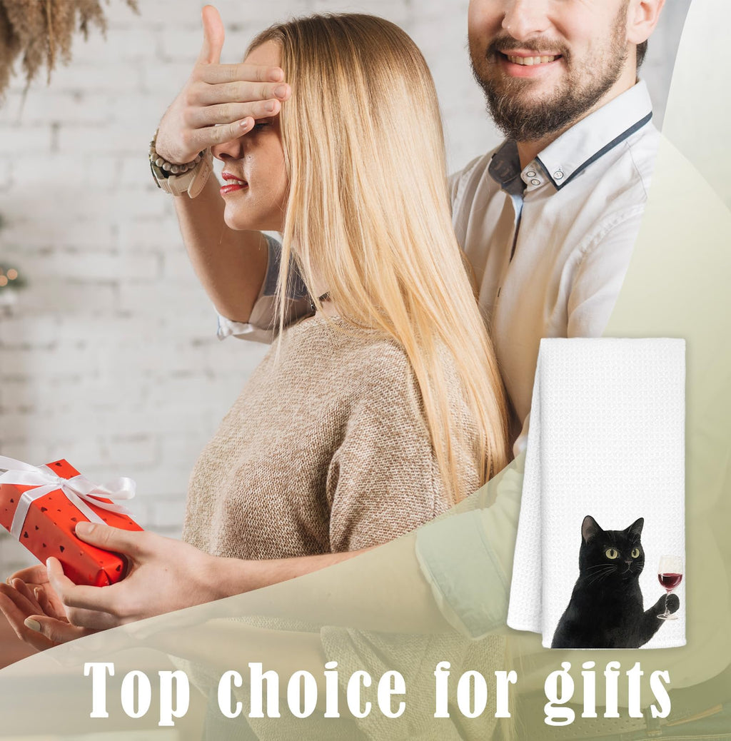YTRGI Funny Black Cat Decorative Hand Towels for Bar Kitchen, Cat Mom Gifts for Women, Cats Kitchen Hand Towels, Black Cats Wine Decor, Wine Bar Gifts for Men Bartender, 16x24
