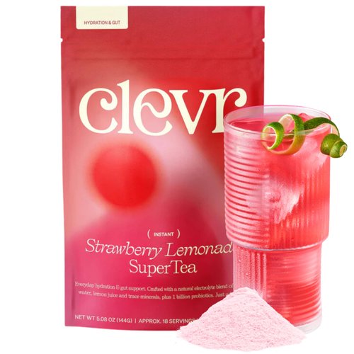 Clevr Strawberry Lemonade Gut Supporting Electrolyte Hydration Mix – GLP-1 Friendly, No Added Sugar – Coconut Water with Lemon Juice, Trace Minerals & Probiotics – Caffeine-Free SuperTea – 18 Servings