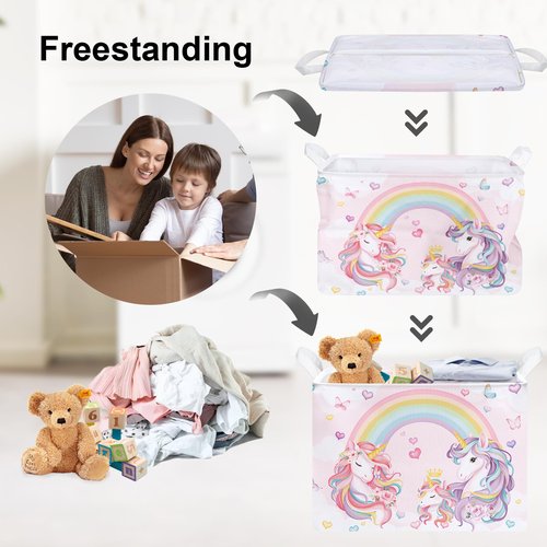 Clastyle 36L Pink Unicorn Rainbow Girls Storage Basket Collapsible Rectangle Clothes ToyBook Shelf Basket for Kid Room Nursery