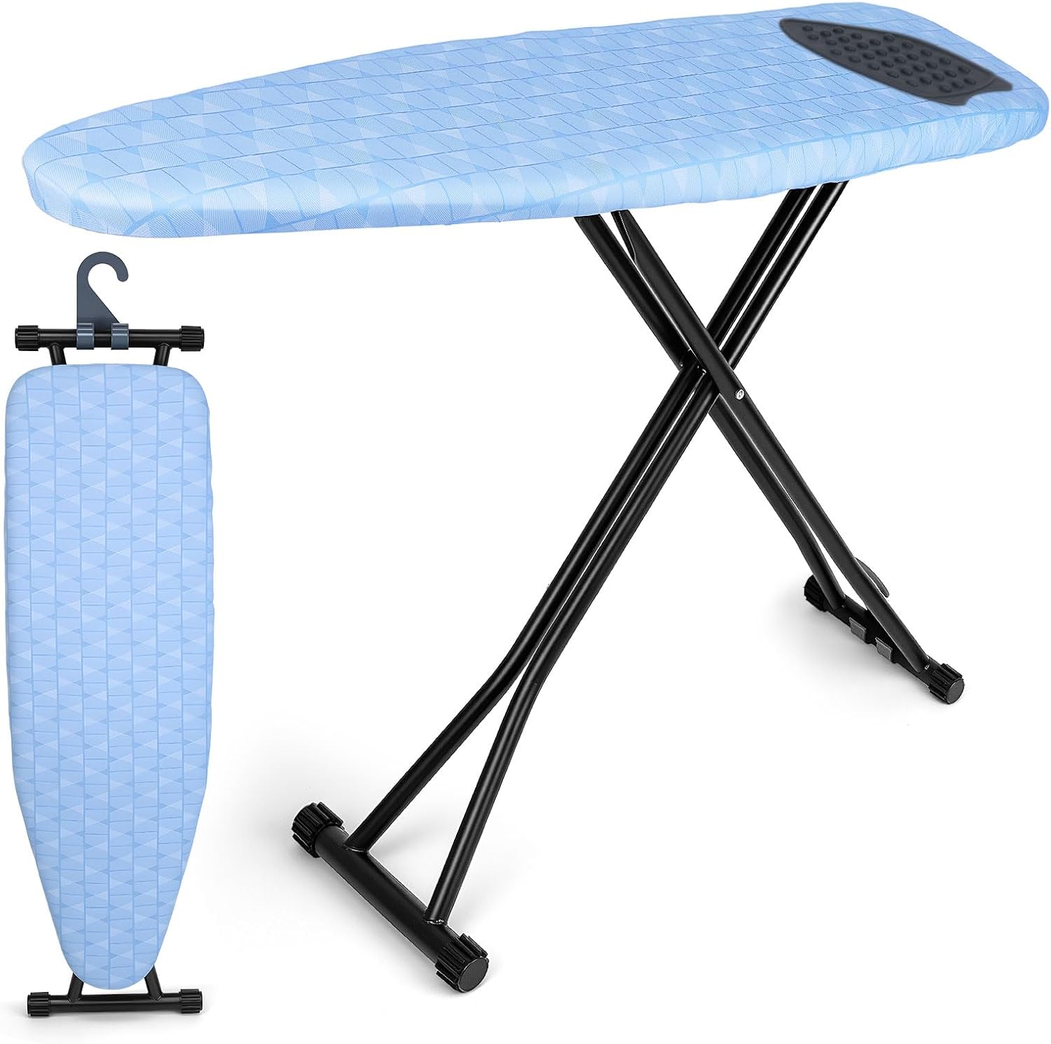 Skiennix Ironing Board - Heavy Metal Frame with Silicone Iron Mat | Foldable & Adjustable, 13x43in