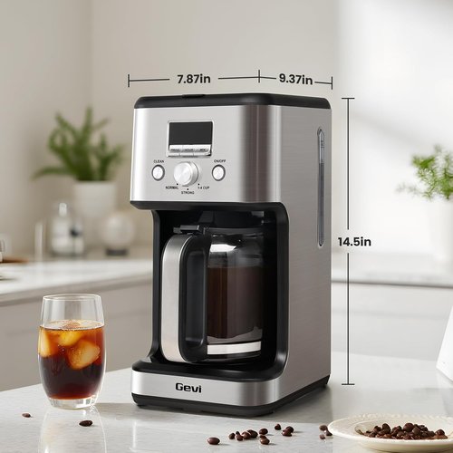 Gevi 14-Cup Programmable Coffee Maker - Drip Machine with Strong Brew & Glass Carafe | Silver Finish