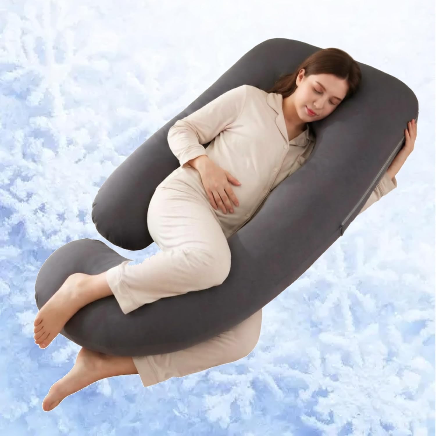 ALLOPERA Full Body Pregnancy Pillow - 57 Inch Maternity Support for Back, Neck, and Hips | Removable Washable Cover, Black Milk Fiber