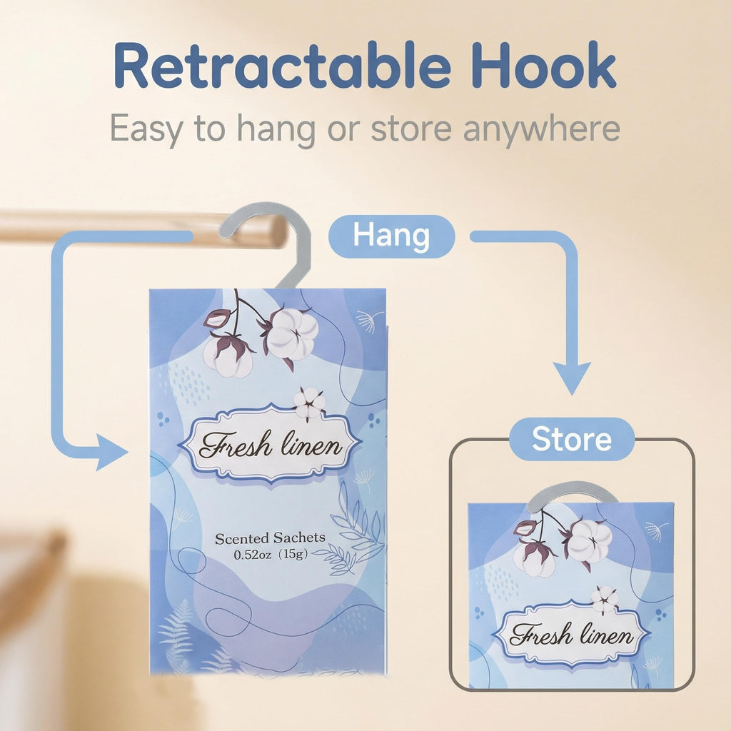 Wifadtoop 12 Packs Fresh Linen Hanging Scented Sachets for Drawers and Closets with Retractable Hook| Long-Lasting Closet Air Freshener & Closet Deodorizer | Closet Scent Freshener (Fresh Linen)