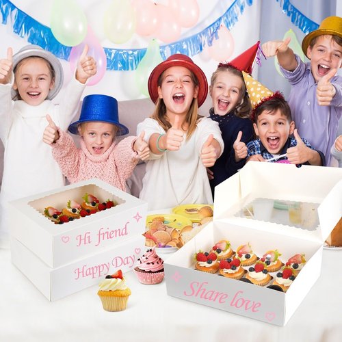 JPPSUJJ 12PCS Cupcake Boxes 12 Count with Window, No Assembly Required, Disposable Cupcake Containers & Holder for Birthday, Holiday, Bakery Supplies