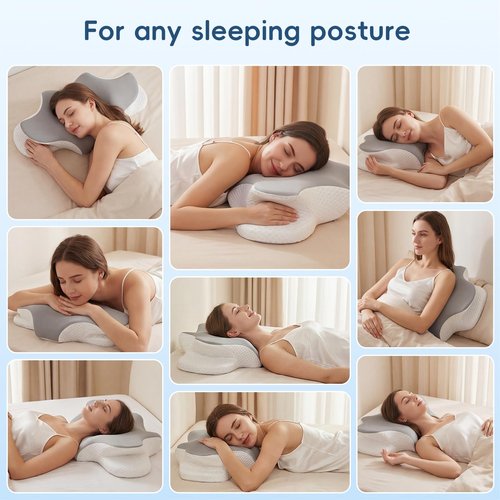 Cervical Neck Pillow for Pain Relief, Ergonomic Contour Pillow for Sleeping, 2 Heights Cooling Pillow for Neck and Shoulder Support, Memory Foam Orthopedic Pillow for Side Back Stomach Sleepers