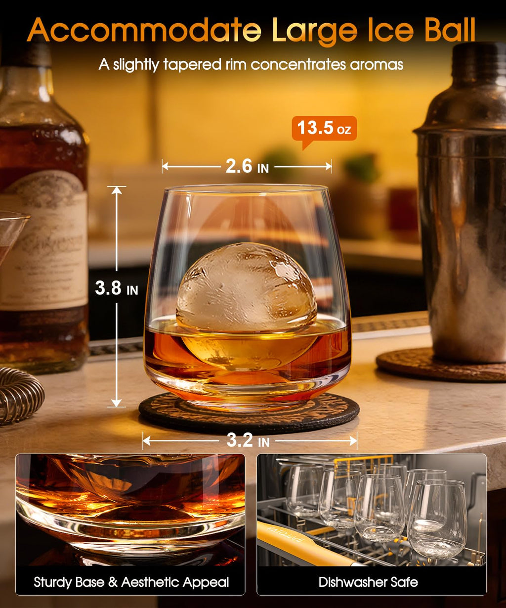 Potdoctor Whiskey Glasses Set of 6, 13.5oz Premium Lead-Free Crystal rocks Glass,Unique Gifts for Men Women, Bourbon Scotch Cocktails Drink Rum Cognac Vodka Liquor