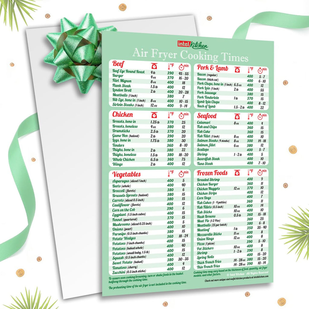 Must-Have Air Fryer Accessories Air Fryer Cooking Times All-in-One Magnet Accurate Instant Guide Big Text Easy to Read Healthy Handy Quick Cheat Sheet Chart 8”x11” Green Kitchen Gift Recipe Cookbooks