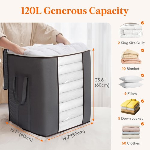 Lifewit 120L Extra Large Blanket Storage Bags - Foldable Comforter Containers with Reinforced Handles | 3 Pack