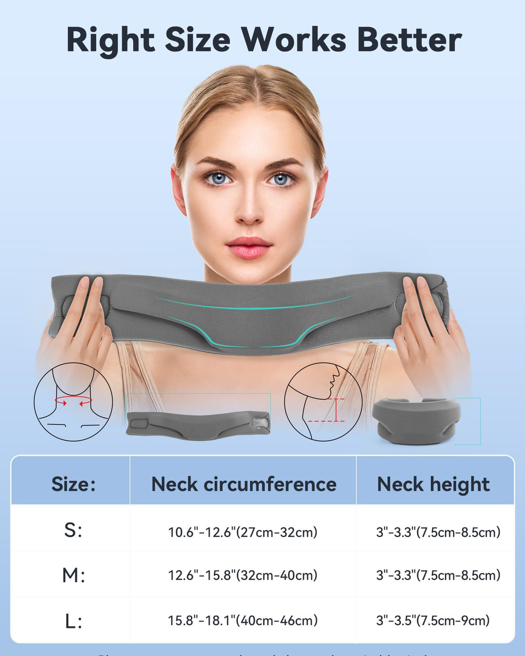 BETOVIN Heated Neck Brace Cervical Collar Neck Support Brace with Heating Pad Medium Size Grey Fits Neck Circumference 12.6-15.8 inchs, Height 3.0-3.3 inches
