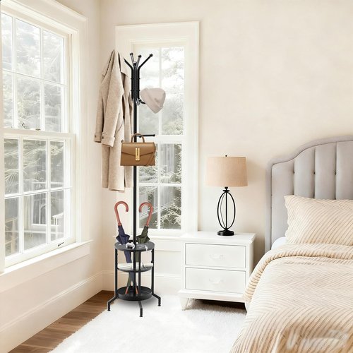 SMLZBJC Coat Rack with Umbrella Holder, Coat Rack Freestanding, Metal Coat Tree with 12 Hooks, Modern Coat Hanger Stand for Entryway Living Room Bedroom Office