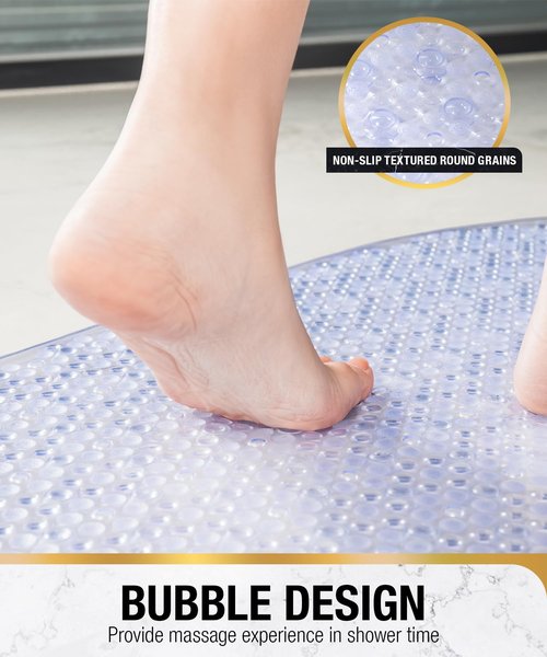 HITSLAM Bathtub Mat Non Slip, 35x16 Inch Bubble Oval Bath Tub Mat for Bathroom, Machine Washable Shower Mat with Suction Cups and Drain Holes, Clear