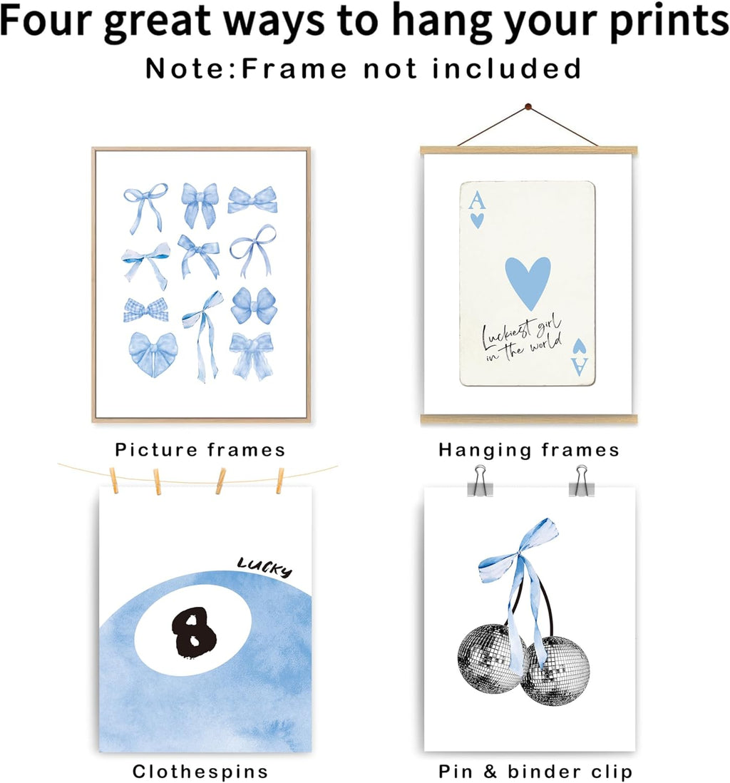 Okaxscm Wall Art Prints Set of 4 - Trendy Light Blue Coquette Decor for Girls' Bedroom | 8x10 Unframed