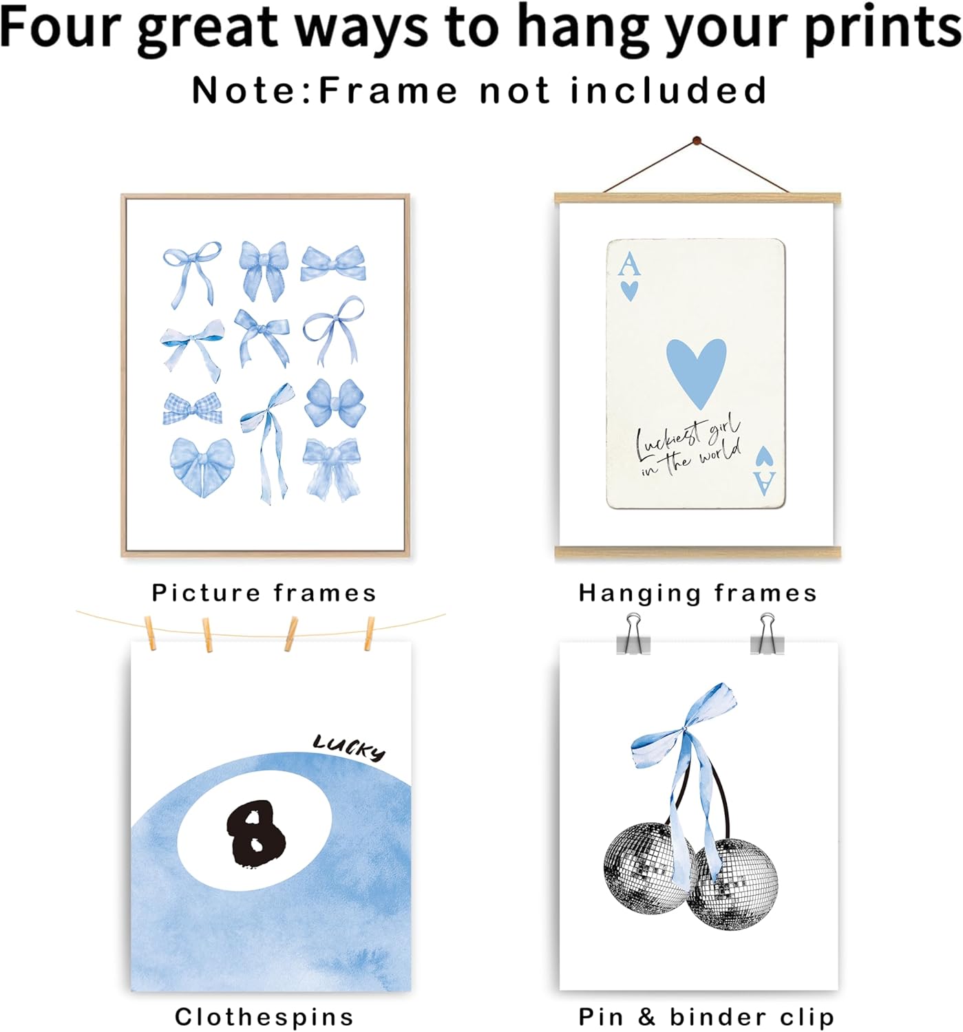 Okaxscm Wall Art Prints Set of 4 - Trendy Light Blue Coquette Decor for Girls' Bedroom | 8x10 Unframed