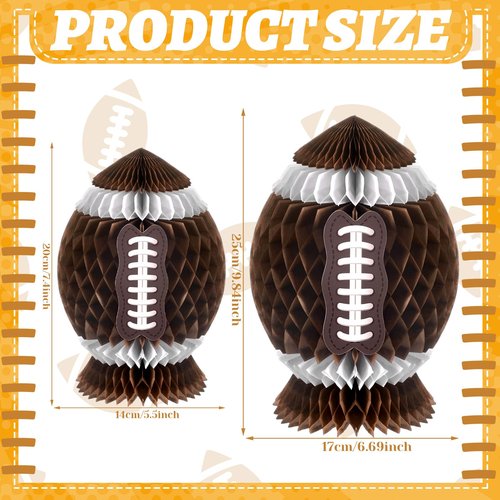 Fourluoo 3Pcs Football Party Decorations Large Football Honeycomb Centerpieces 3D Ball Table Decor Sports Ball Paper Honeycomb Decorations for Tailgate Party Decoration(Dark Brown,9.8 Inch)