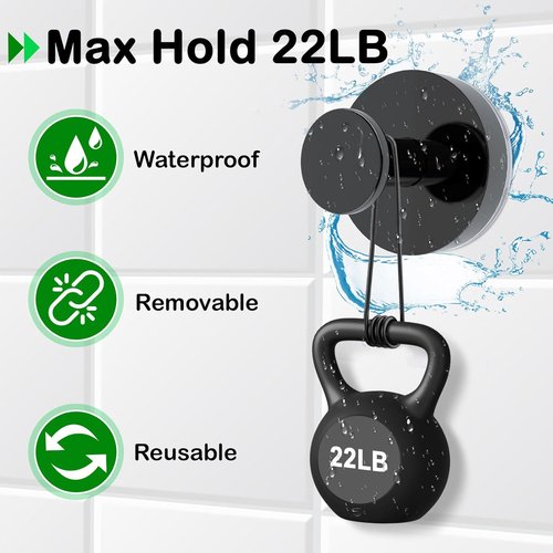 Black Wreath Hanger - 22LB Strong Suction Cup Hook for Indoor/Outdoor Decor | Reusable for Holidays