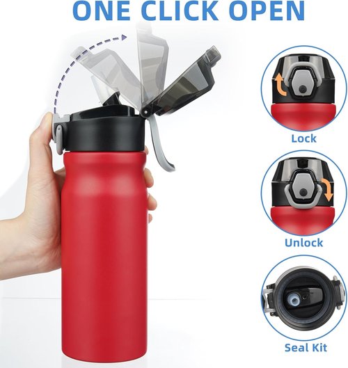 BJPKPK 18oz Insulated Water Bottle - BPA-Free Stainless Steel, Leak-Proof Design, Red Color