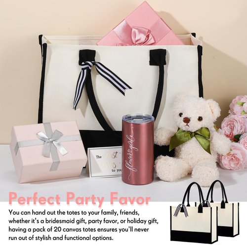 Sweetude 20 Pcs Canvas Tote Bags for Women Classic Initial Beach Bag with Handles Sublimation DIY Blank Personalized Tote(Natural White)
