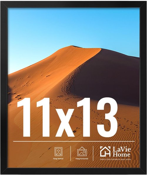 LaVie Home 11x13 Black Picture Frame - HD Plexiglass for Vertical/Horizontal Display | Classic Collection