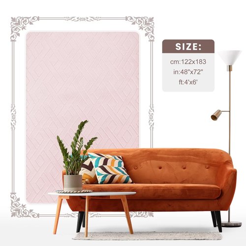 Macgace Ultra Soft Pink Area Rug for Girls Bedroom, 4x6 Modern Geometric Shag Rugs with Nonslip Backing for Living Room, Washable Fuzzy Carpet for Cozy Kids Room Nursery
