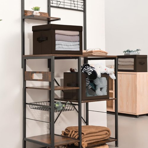 Homsorout Foldable Storage Boxes - Clear Window Clothes Organizers | Fabric Bins, Brown, 3 Pack