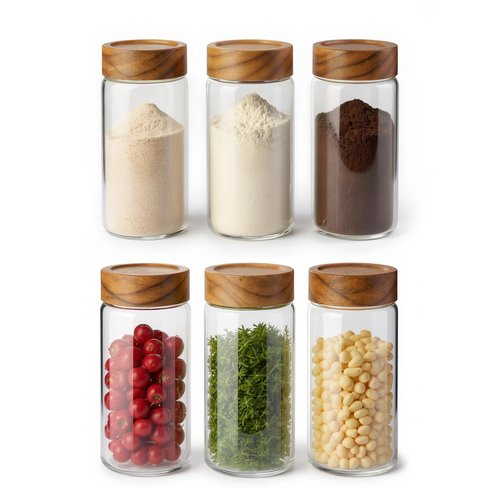 Zoaiirte 6 -Piece 13 fl oz Food-Grade Glass Mason Jars with Acacia Wood Lids, Sealable Waterproof, Transparent Easily Stackable for Overnight Oats, Spice Storage & Snack Organizing