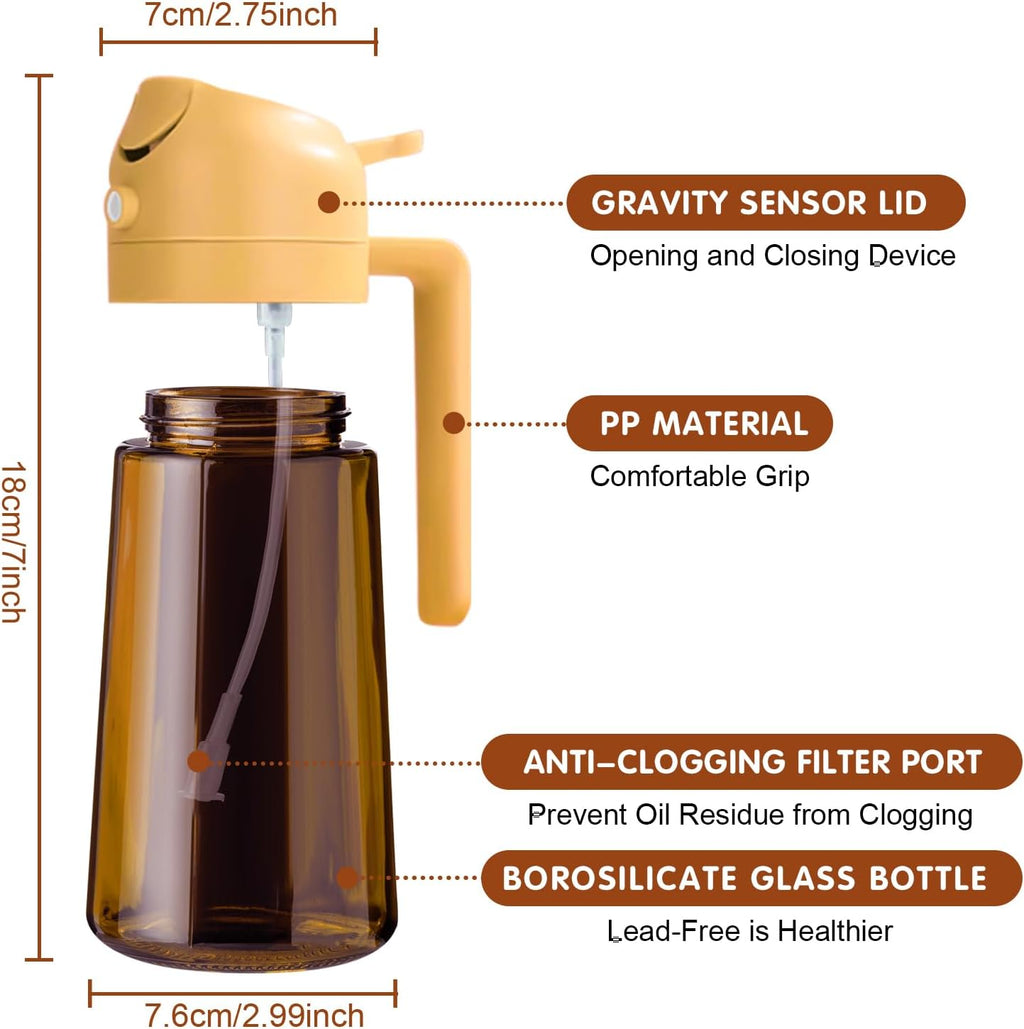 YARRAMATE Light Blocking Oil Sprayer - 16oz Food-Grade Olive Oil Dispenser Bottle | Dark Amber Glass for Cooking