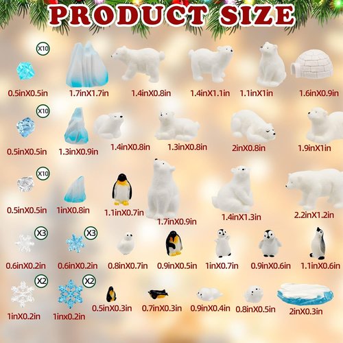 Bbiamsleep Mini Arctic Animal Figurines Set - 65 Pcs Polar Bear & Penguin for Holiday Decor