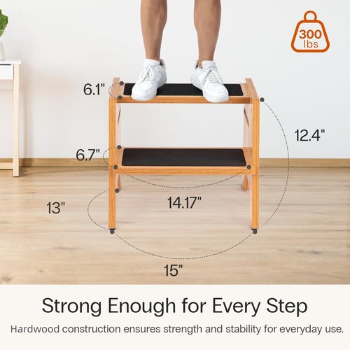 StrongTek Wooden Step Stool, 15" Dual Height Step Stools for Kids, Easy to Clean, Toddler Potty Training Stool with Handles, 300 lbs Capacity for Bathroom Sink, Kitchen, Bedroom