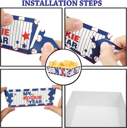 Rookie of The Year 1st Birthday Decorations - 50 Pack Baseball Party Supplies Set With Disposable Boats, Paper Food Serving Tray for Baseball Themed First Birthday Party