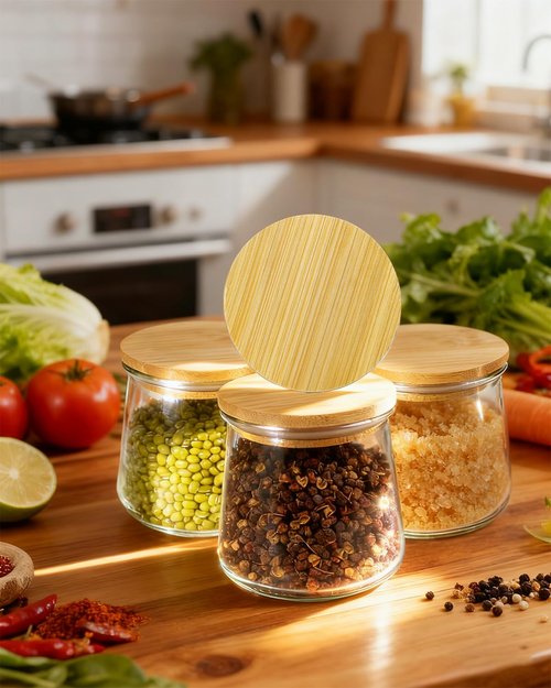 TERESRY 8 Pack Oui Yogurt Jar Lids with 8 Labels, Food-Grade Bamboo Lids for 5Oz Oui Yogurt Jars, Reusable Wooden Canning Covers Perfect for Oui Yogurt Bottle with Airtight Seal Ring(Jar not Included)