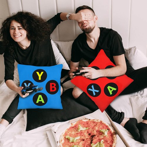 IHESPABLD Gaming Throw Pillow Cases Set of 2, Soft Pillow Covers Gamer Birthday for Teens Boys Cushion Covers for Living Room Bedroom Game Room Decor 18 x 18 inches