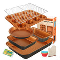 Barlket Bakeware Sets 6 Pcs, Non Stick Baking Pans Set, Black Speckled Kitchen Baking Set, Stackable Storage, Easy Clean & Even Heating, with Cooling Rack, Cake, Muffin, and Loaf Pan